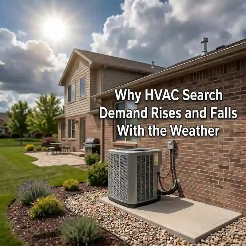 HVAC Search Demand Weather Trends backyard of suburban home with very strong sun in the sky