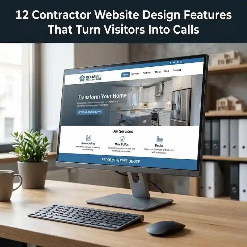 computer sits on desk showing a new website for a home services contractor