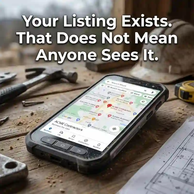 sparklocalmarketing-google-maps-for-contractors mobile phone on top of cluttered workbench shows google maps